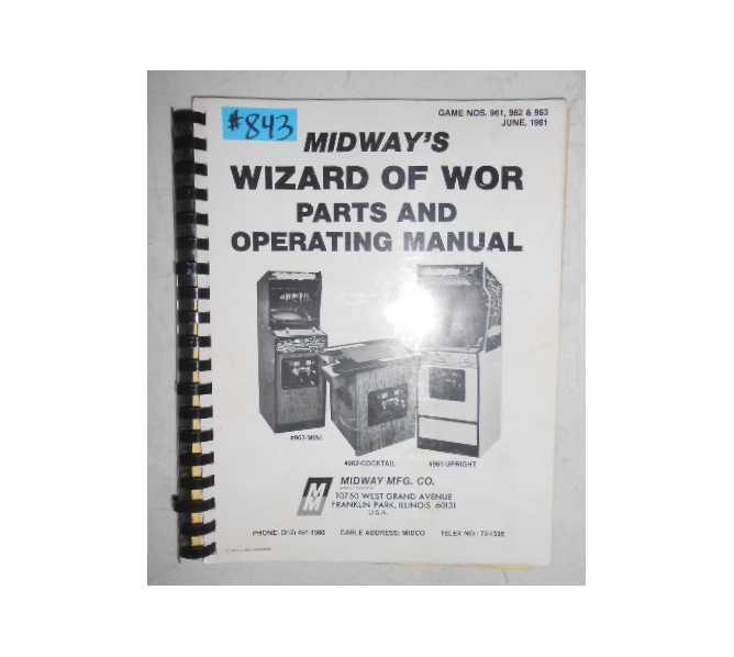 WIZARD OF WOR Arcade Machine Game PARTS and OPERATING MANUAL & SCHEMATICS 843 for sale by